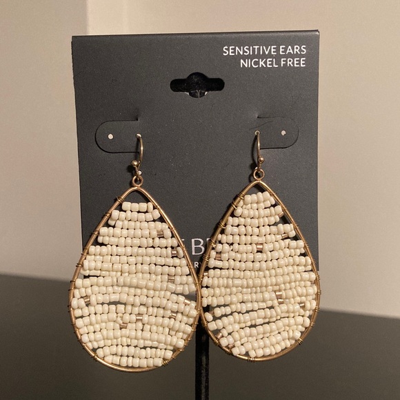Lane Bryant Cream Beaded Teardrop Earrings - Picture 1 of 1
